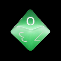 TDSO Cats Eye Light Green with Engraved Numbers 16mm Precious Gem D10 Dice