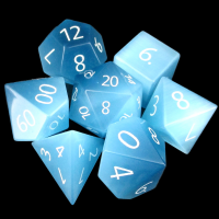 TDSO Cats Eye Glass Mint Blue & White 7 Dice Polyset