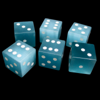 TDSO Cats Eye Glass Mint Blue & White 6 x D6 Spot Dice Set