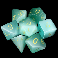TDSO Cats Eye Mint Green with Engraved Numbers 16mm Precious Gem 7 Dice Polyset