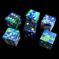 TDSO Gemstone Chrysocolla & Gold D6 Spot Dice Set In Padded Case