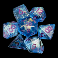 TDSO Confetti Bright Blue Iridescent & Gold 7 Dice Polyset