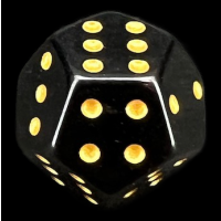 TDSO Double D6 Opaque Black & Gold 12 Sided Spot D6 Dice