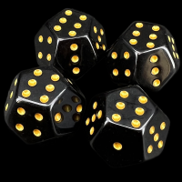 TDSO Double D6 Opaque Black &amp; Gold 12 Sided D6 Dice Set (4)