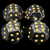 TDSO Double D6 Pearl Black &amp; Gold 12 Sided D6 Dice Set (4)