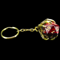 TDSO Dragon Claw Dice Keyring - Gold with Duel Blood & Shadow D20 Dice