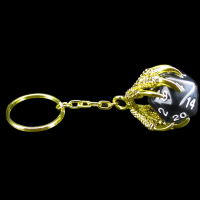 TDSO Dragon Claw Dice Keyring - Gold with Pearl Black D20 Dice