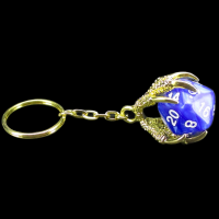 TDSO Dragon Claw Dice Keyring - Gold with Pearl Blue D20 Dice