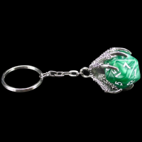 TDSO Dragon Claw Dice Keyring - Silver with Pearl Green D20 Dice