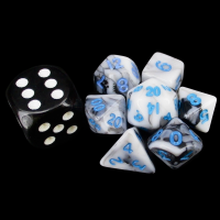 TDSO Duel Black & White With Blue MINI 10mm 7 Dice Polyset