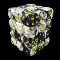 TDSO Duel Black & White With Yellow 36 x D6 Dice Set