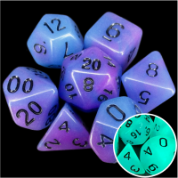 TDSO Duel Blue & Purple Glow in the Dark 7 Dice Polyset LTD EDITION