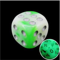 TDSO Duel Jade & White Glow in the Dark 16mm D6 Spot Dice