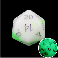 TDSO Duel Jade & White Glow in the Dark 16mm D20 Dice