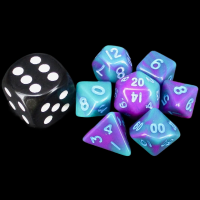 TDSO Duel Purple & Teal With Blue MINI 10mm 7 Dice Polyset
