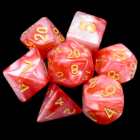 TDSO Duel Pearl Red & White With Gold 7 Dice Polyset