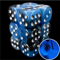 TDSO Duel Sapphire & Black Glow in the Dark 12 x D6 Dice Set