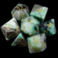 TDSO Gemstone Emerald & Gold 7 Dice Polyset In Padded Case