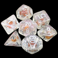 TDSO Encapsulated Glitter Flower Orange 7 Dice Polyset