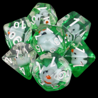 TDSO Encased Duck - White - Clear & Green 7 Dice Polyset LTD EDITION