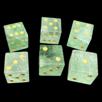 TDSO Gemstone Fluorite Green & Gold 6 Spot Dice Set In Padded Case