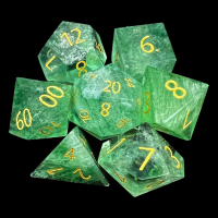 TDSO Gemstone Fluorite Green & Gold 7 Dice Polyset In Padded Case