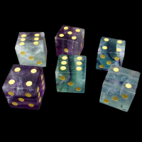 TDSO Gemstone Fluorite Purple & Gold 6 x D6 Spot Dice Set In Padded Case