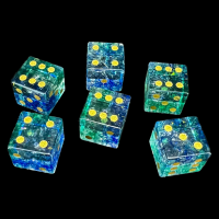 TDSO Fused Glass Water Blue & Green 6 x D6 Spot Dice Set