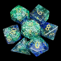 TDSO Fused Glass Water Blue & Green 7 Dice Polyset
