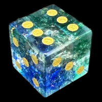 TDSO Fused Glass Water Blue & Green D6 Spot Dice