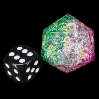 TDSO Fused Glass Chaos Green & Magenta JUMBO 30mm D20 Dice