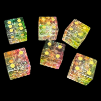 TDSO Fused Glass Jester Green Red & Yellow 6 x D6 Spot Dice Set
