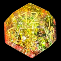 TDSO Fused Glass Jester Green Red & Yellow D12 Dice