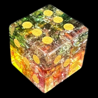TDSO Fused Glass Jester Green Red & Yellow D6 Spot Dice