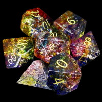 TDSO Fused Glass Fae Rainbow 7 Dice Polyset