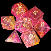 TDSO Fused Glass Fire Pink & Orange 7 Dice Polyset