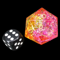 TDSO Fused Glass Fire Pink & Orange JUMBO 30mm D20 Dice