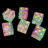 TDSO Fused Glass Chaos Green & Magenta 6 x D6 Spot Dice Set