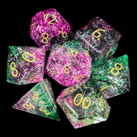 TDSO Fused Glass Chaos Green & Magenta 7 Dice Polyset
