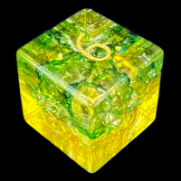 TDSO Fused Glass Earth Green & Yellow D6 Dice