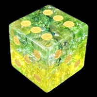 TDSO Fused Glass Earth Green & Yellow D6 Spot Dice