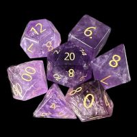 TDSO Gemstone Amethyst & Gold 7 Dice Polyset In Padded Case