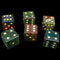 TDSO Gemstone Agate Blood & Gold 6 x D6 Spot Dice Set