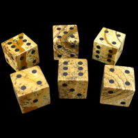 TDSO Gemstone Jasper Picture & Black 6 x D6 Spot Dice Set