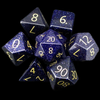 TDSO Goldstone Blue with Engraved Numbers 16mm Precious Gem 7 Dice Polyset