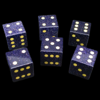 TDSO Goldstone Blue with Engraved Spots 16mm Precious Gem 6 x D6 Dice Set