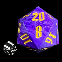 TDSO Hand Finished Swirl Purple & Gold MASSIVE 55mm D20 Dice