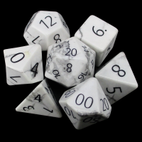 TDSO Howlite White with Engraved Numbers 16mm Precious Gem 7 Dice Polyset