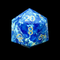 TDSO Imperial Stone Blue with Engraved Numbers 16mm Precious Gem D20 Dice