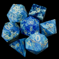 TDSO Imperial Stone Blue with Engraved Numbers 16mm Precious Gem 7 Dice Polyset
